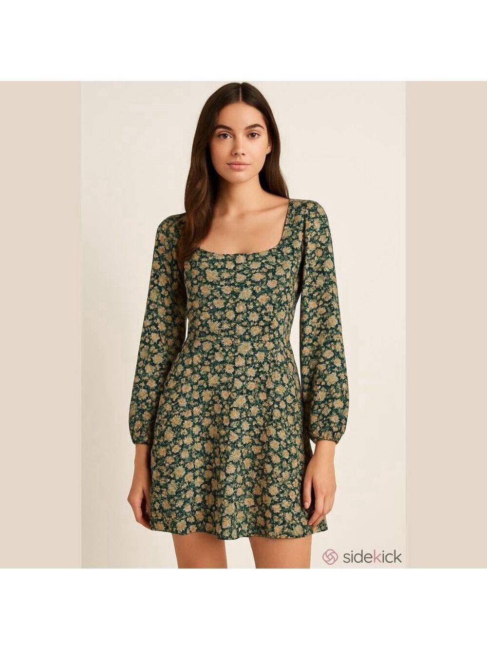 Women's Gilli Floral Print Long Sleeve Dress Size M Green